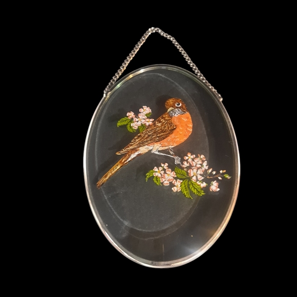 Vintage Lyford Beveled Oval Glass Window Suncatchers Robins & Yellow Finch Lot/2 - Picture 5 of 9